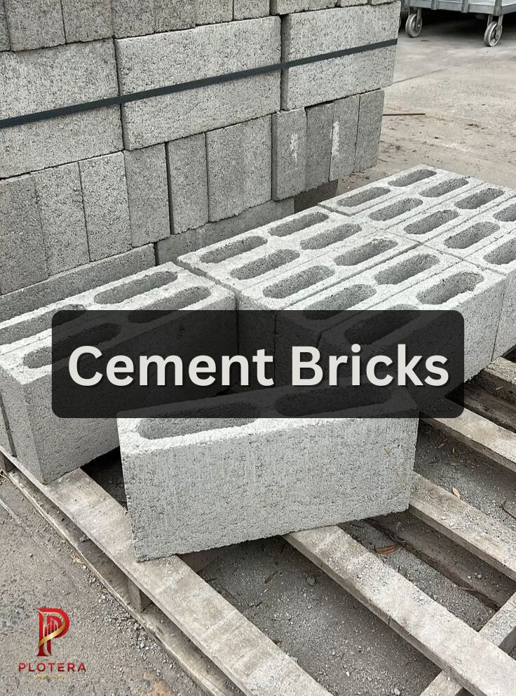 An image showing stacks of cement bricks