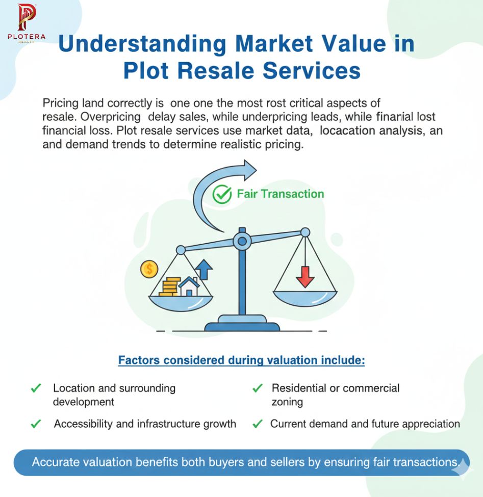 an illustrative image with a traditional weighing scale explaining about understanding market value in plot resale services