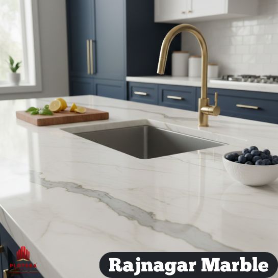 a kitchen counter top with Rajnagar marble slab