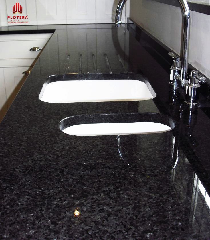 a kitchen slab with black pearl granite